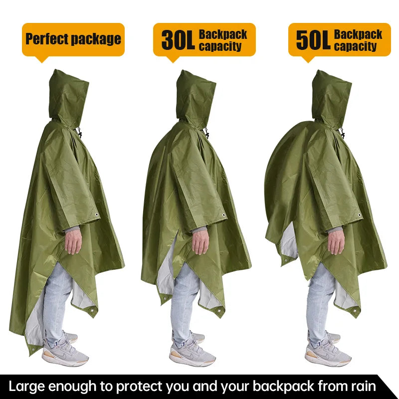 3-in-1 Multifunctional Raincoat – Waterproof Poncho, Jacket & Tent Mat