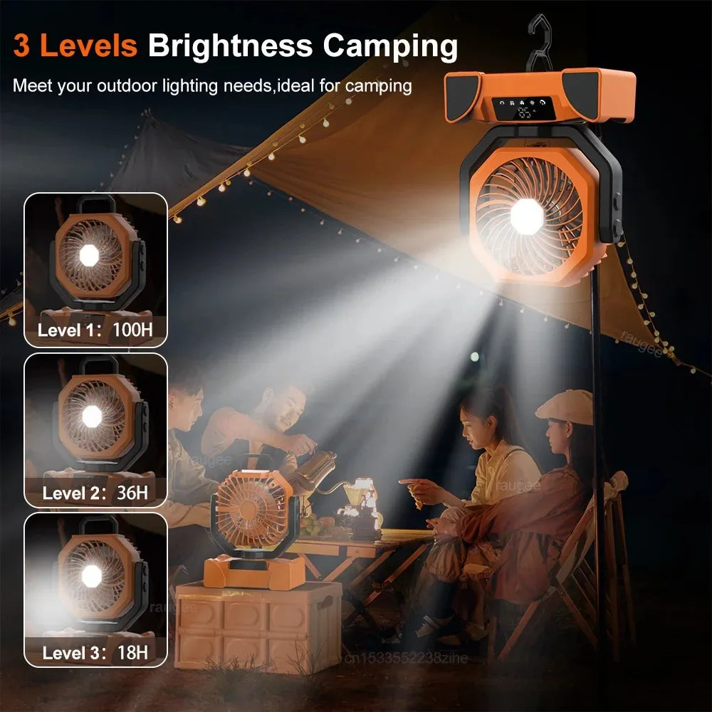 Camping Fan, 20000mAh Portable with Three Brightness Levels, Remote Control and Hanging Hook for Reading, Fishing and Travelling