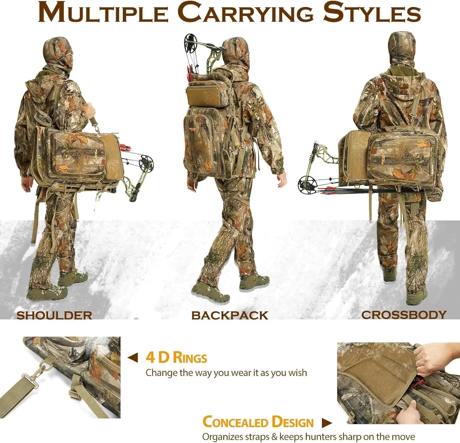 Bow Hunting Backpack for Men, Camo Compound Bag & Tree Saddle Back Pack with Bow Holder, for Elk Turkey Bear Deer
