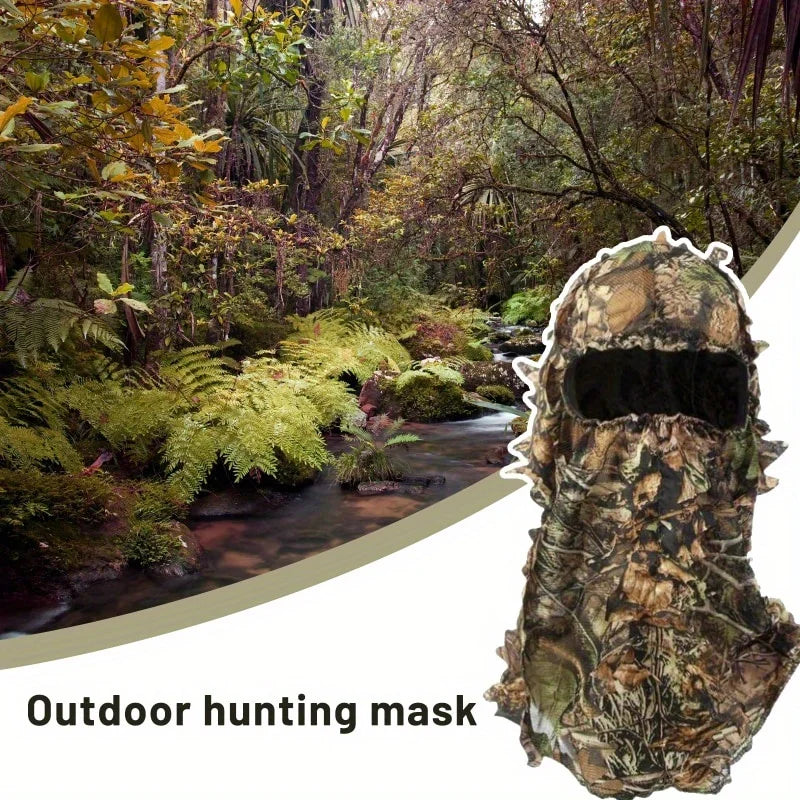1pc 3D Camouflage Leafy Hat & Full Face Mask – Turkey Camo Hunting Gear
