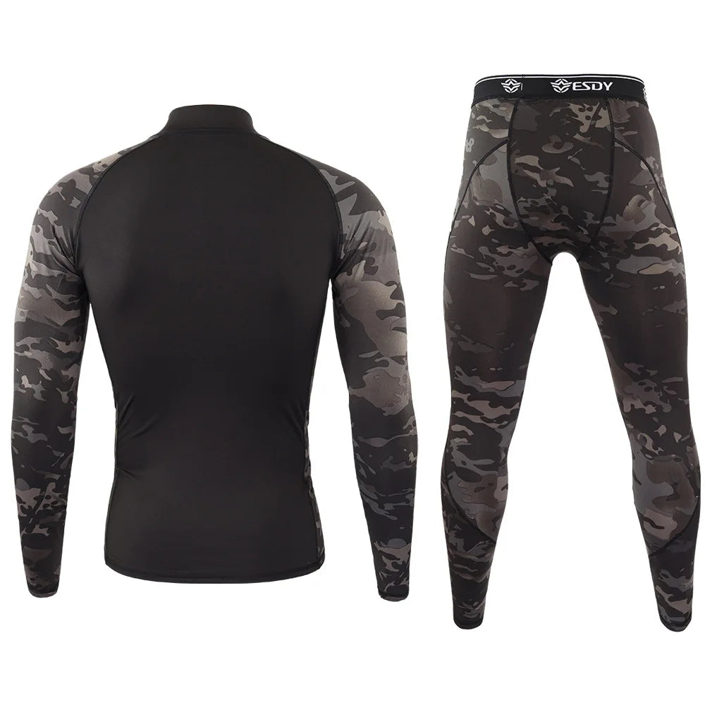New Outdoor Sports Underwear Set – Camo Long-Sleeve Top & Pants