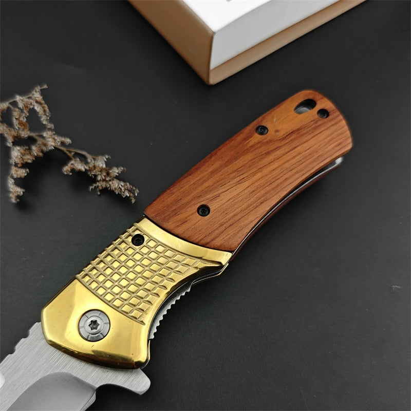 Camping DA96 Folding Knife Fishing Fruit Knife Brass+Colorful Wood Handle Hunting Self Defense Rescue EDC Folding Knife