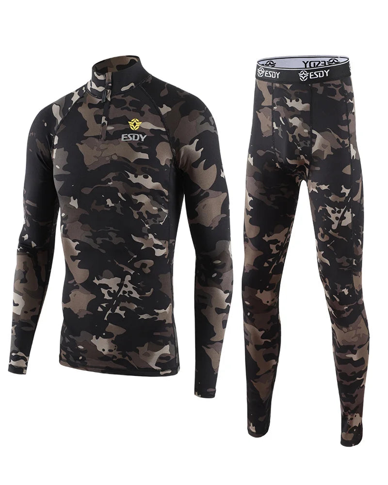 New Outdoor Sports Underwear Set – Camo Long-Sleeve Top & Pants