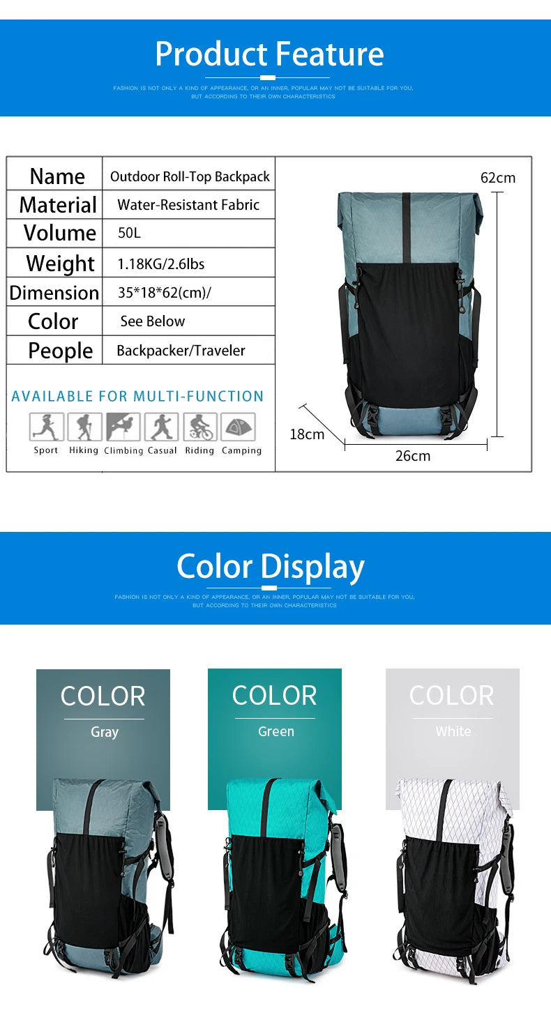 40L Outdoor Hiking Camping Backpack Large Capacity Waterproof Climbing Bag Travel Equipment Men Women's 2024 New Backpack