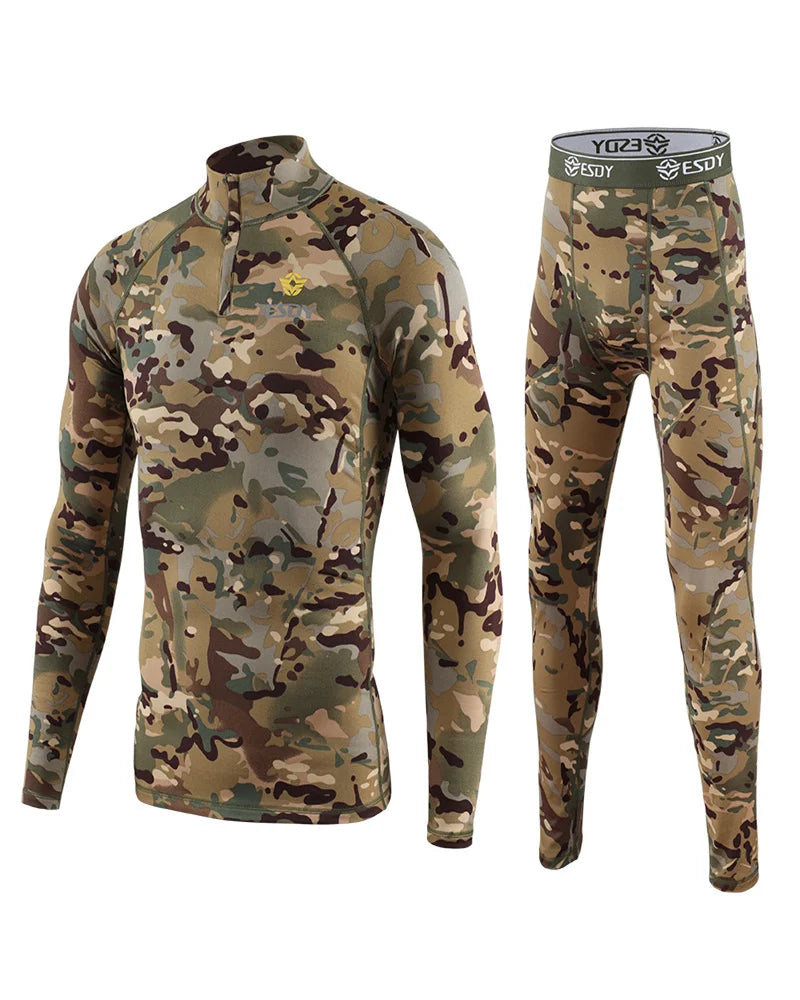 New Outdoor Sports Underwear Set – Camo Long-Sleeve Top & Pants