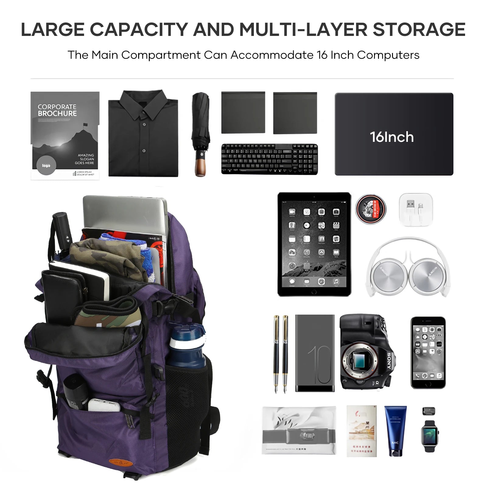 50L Hiking Travel Backpack, Waterproof Lightweight Daypack for Outdoor Sport Climbing Trekking Camping Backpack for Men Women