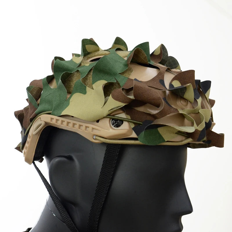 3D Camo Net Airsoft Helmet Cover Laser Cut Nylon Drawstring Helmet Scrim CS Wargame Paintball Paratrooper Hunting Accessories