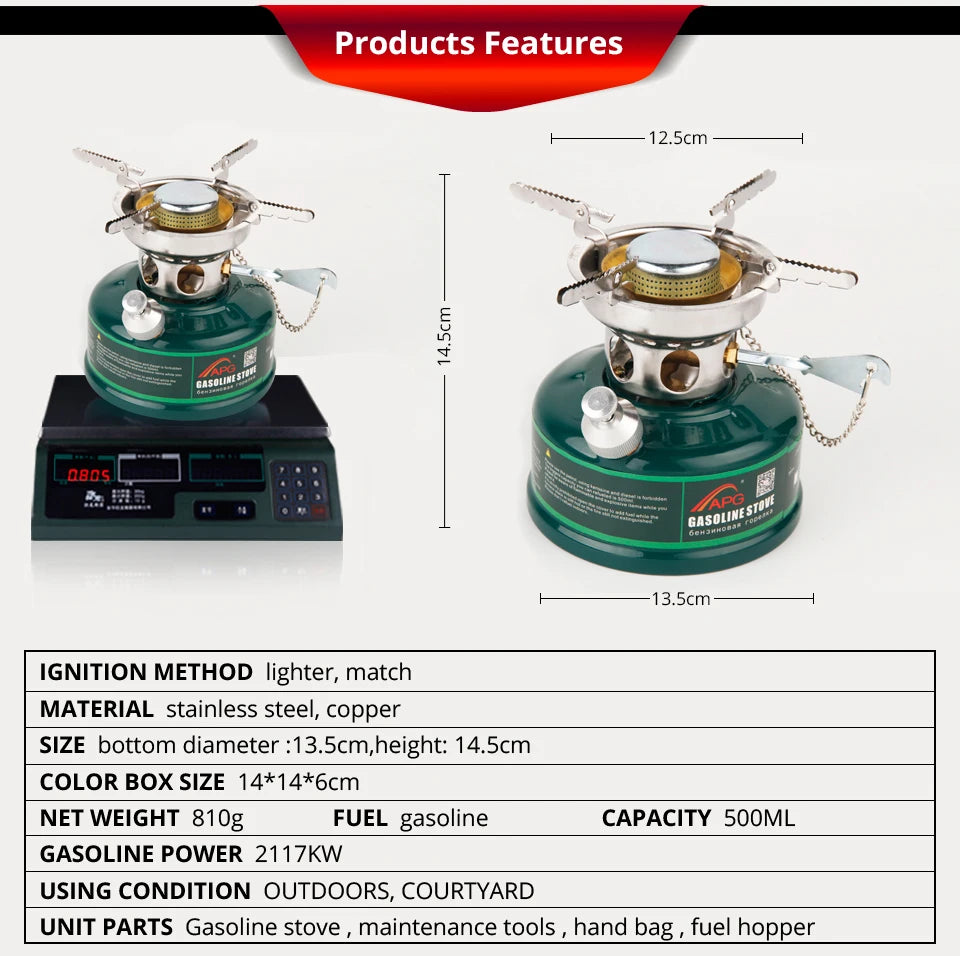 APG Camping Gasoline Stove Oil Stove Burners with Silencer Outdoor Cookware