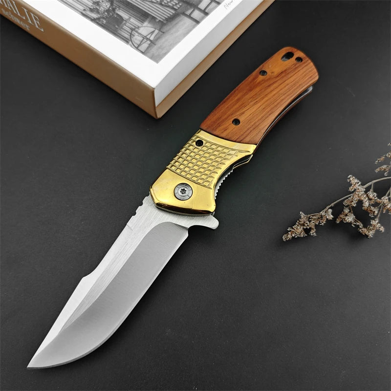 Camping DA96 Folding Knife Fishing Fruit Knife Brass+Colorful Wood Handle Hunting Self Defense Rescue EDC Folding Knife