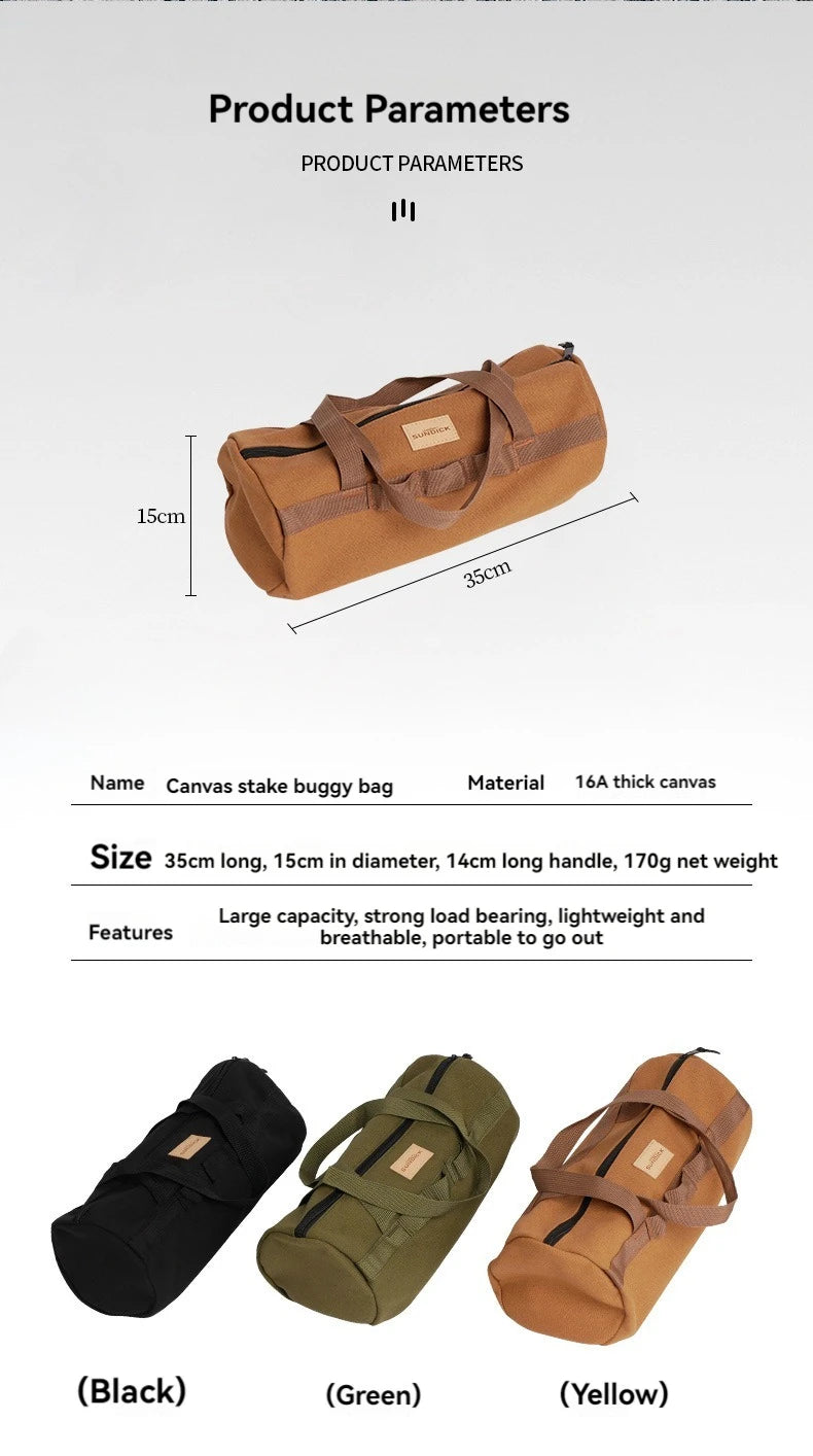 Camping Tent Ground Nail Bag Cylindrical Storage Backpack Portable Miscellaneous Pouch Outdoor Storage Toolkit Hiking Accessorie
