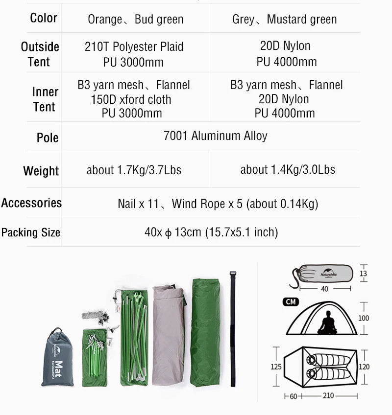 Naturehike Cloud Up – Ultralight 2-Person Camping Tent | Waterproof & Easy Setup