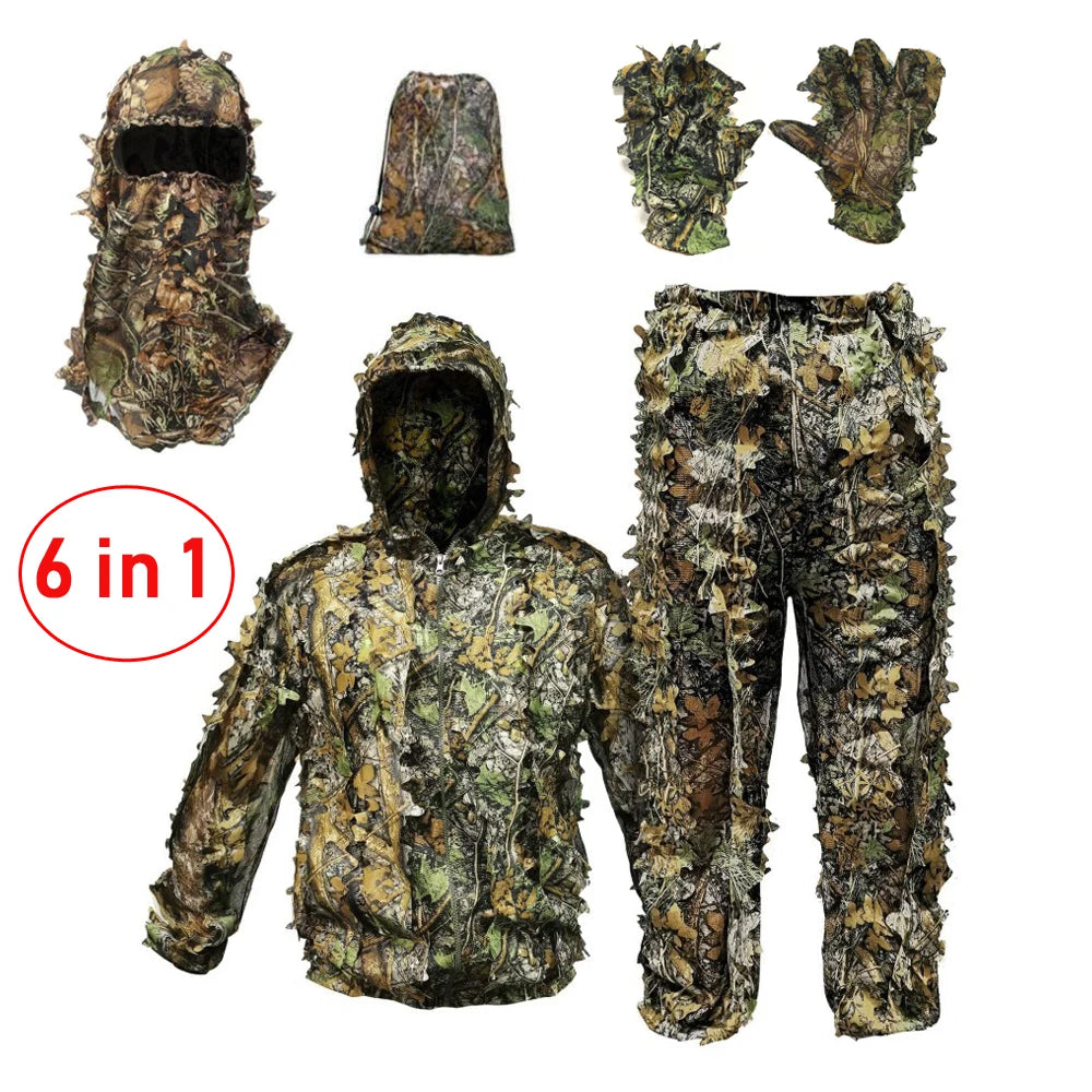 6-in-1 Breathable Camouflage Hunting Suit – Lightweight & Hooded