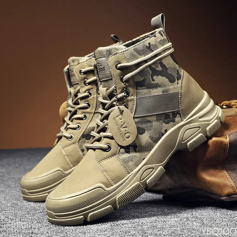 Men’s Casual Outdoor Desert Boots – Camouflage Lace-Up Platform Shoes