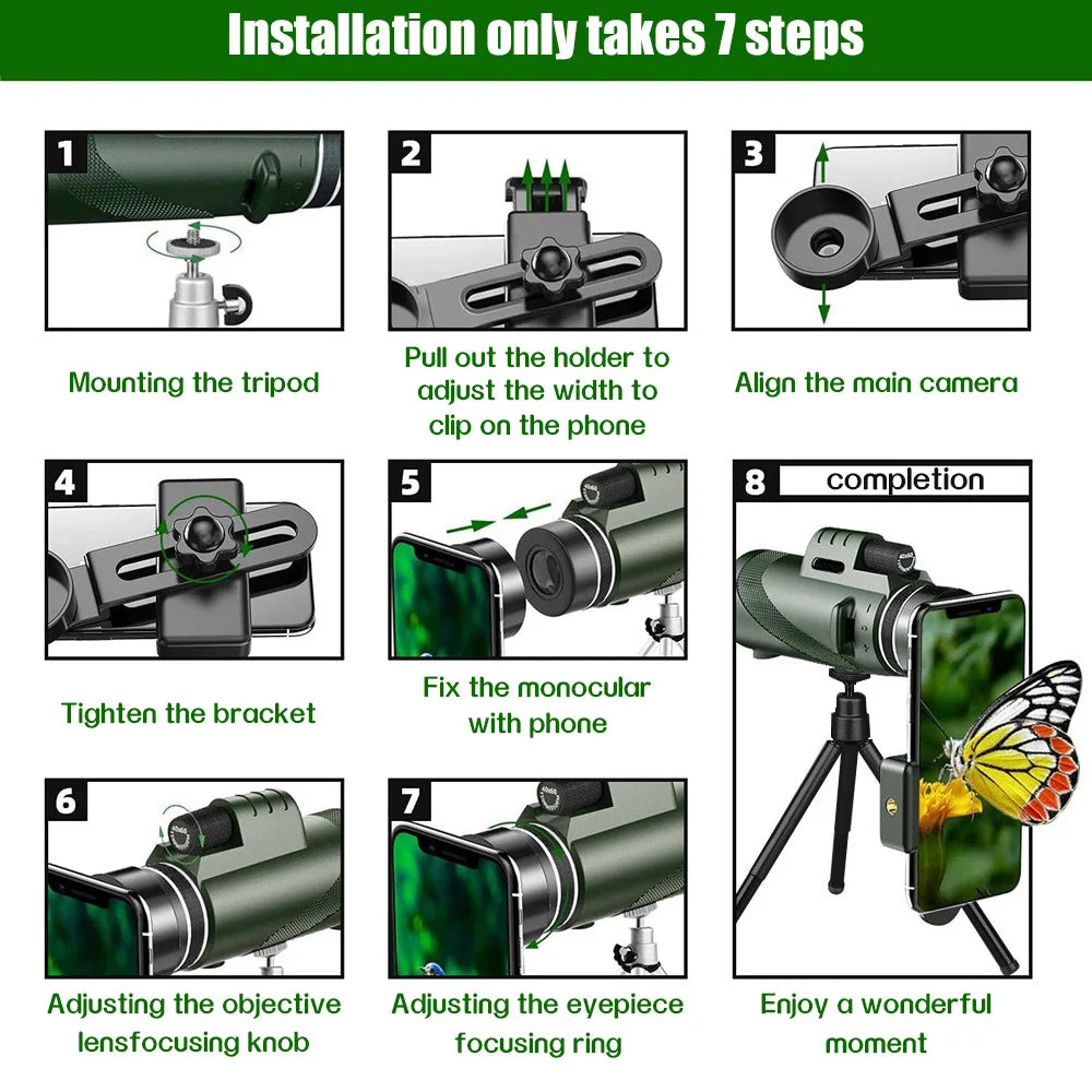 80x100 HD ZOOM Powerful Monocular Telescope Portable Binoculars Long Range Telescope Hunting Camping With Tripod Phone Clip